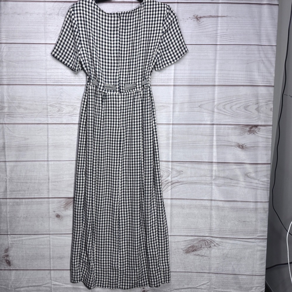 Vintage EXPO Gingham Maxi Dress Black Cream Short Sleeve Size 6 cottagecore - Picture 2 of 7